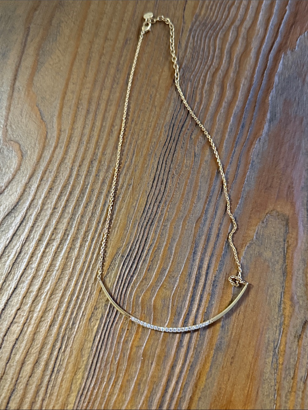 Gold Curved Bar Necklace with Crystals - Women Jewelry
